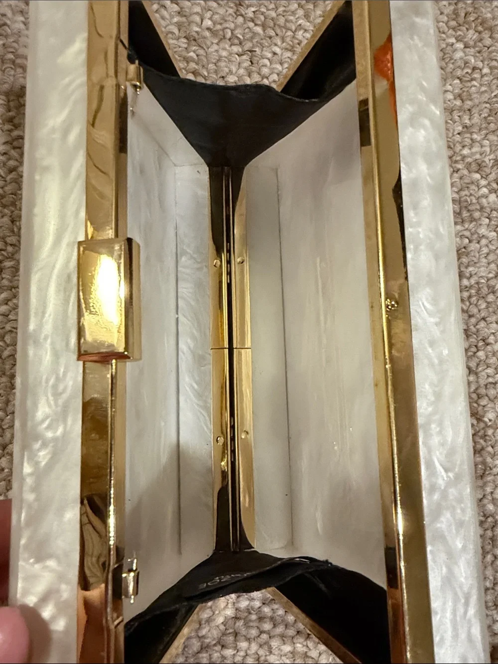 Pearlescent White Acrylic Box Clutch with Gold Accent